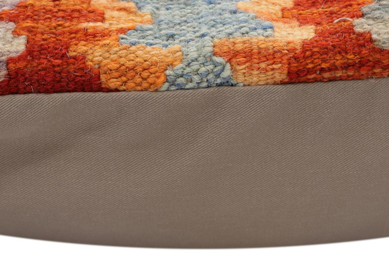 handmade Traditional Pillow Rust Blue Hand-Woven SQUARE 100% WOOL Hand woven turkish pillow2' x 2'
