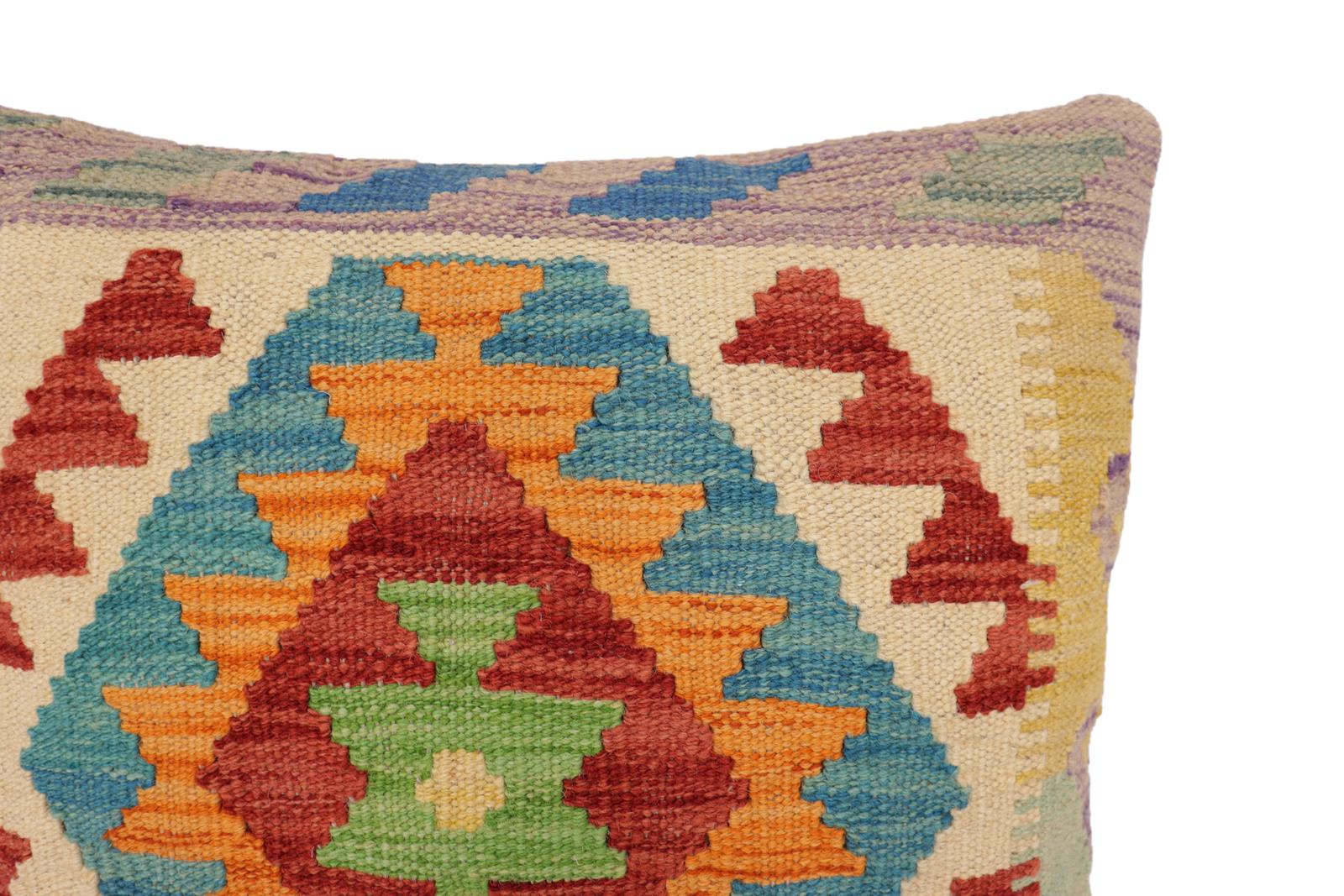 handmade Traditional Pillow Red Blue Hand-Woven SQUARE 100% WOOL Hand woven turkish pillow2' x 2'