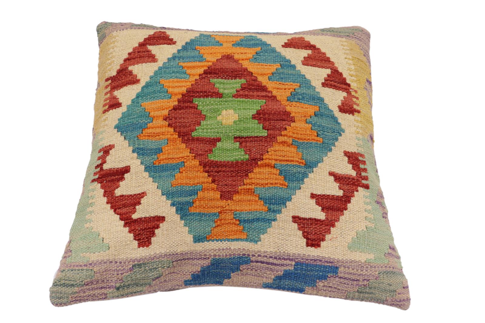 handmade Traditional Pillow Red Blue Hand-Woven SQUARE 100% WOOL Hand woven turkish pillow2' x 2'