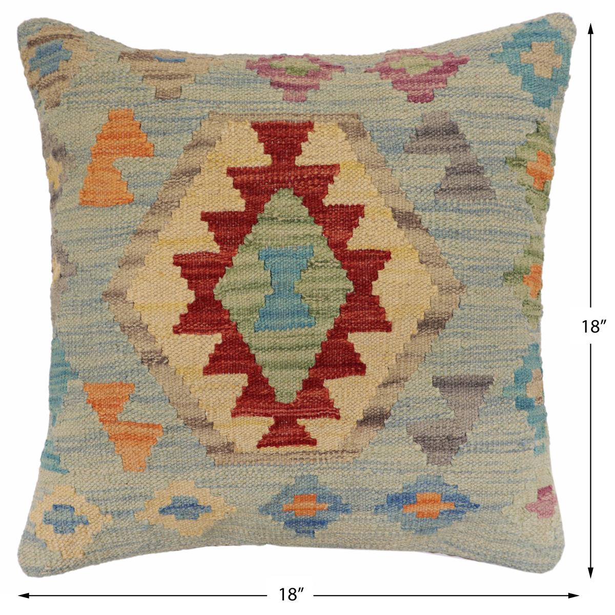 handmade Traditional Pillow Blue Red Hand-Woven SQUARE 100% WOOL Hand woven turkish pillow2' x 2'