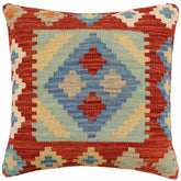 handmade Traditional Pillow Rust Blue Hand-Woven SQUARE 100% WOOL Hand woven turkish pillow2' x 2'