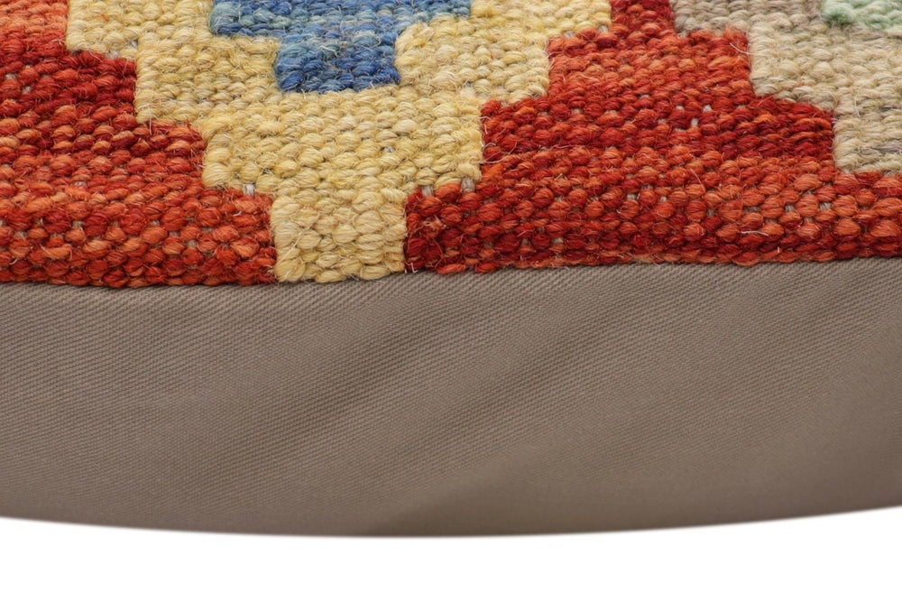 handmade Traditional Pillow Rust Blue Hand-Woven SQUARE 100% WOOL Hand woven turkish pillow2' x 2'