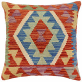 handmade Traditional Pillow Rust Blue Hand-Woven SQUARE 100% WOOL Hand woven turkish pillow2' x 2'