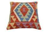 handmade Traditional Pillow Rust Blue Hand-Woven SQUARE 100% WOOL Hand woven turkish pillow2' x 2'