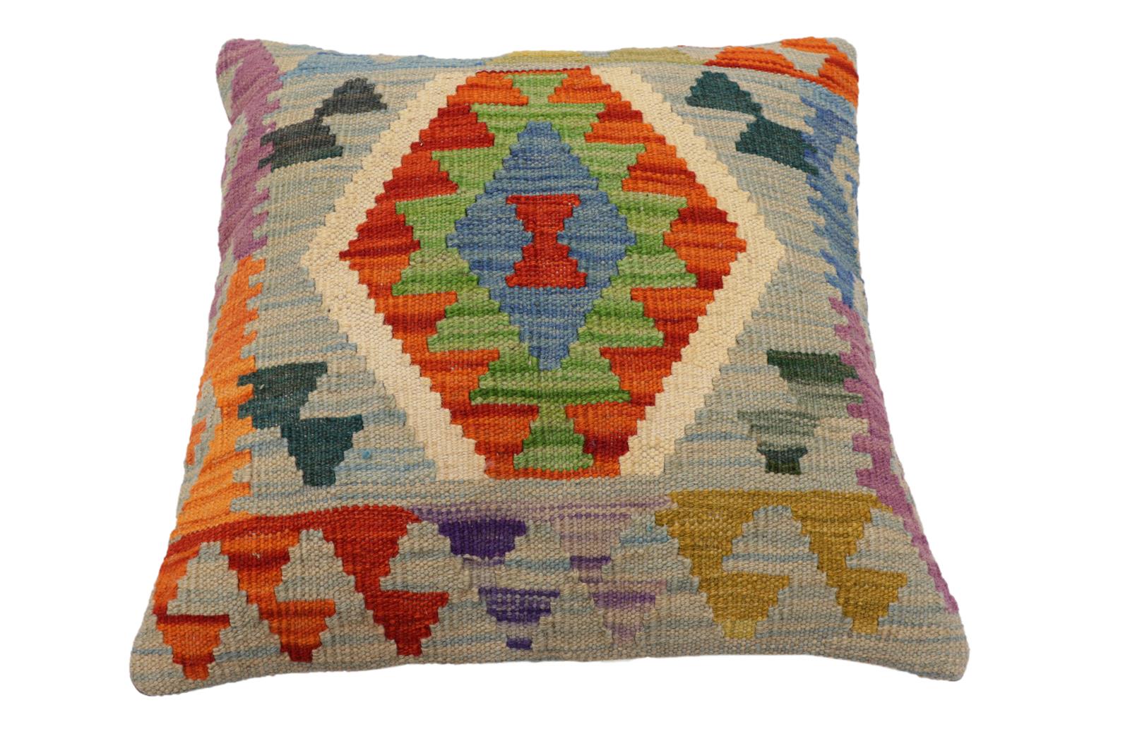 handmade Traditional Pillow Blue Rust Hand-Woven SQUARE 100% WOOL Hand woven turkish pillow2' x 2'