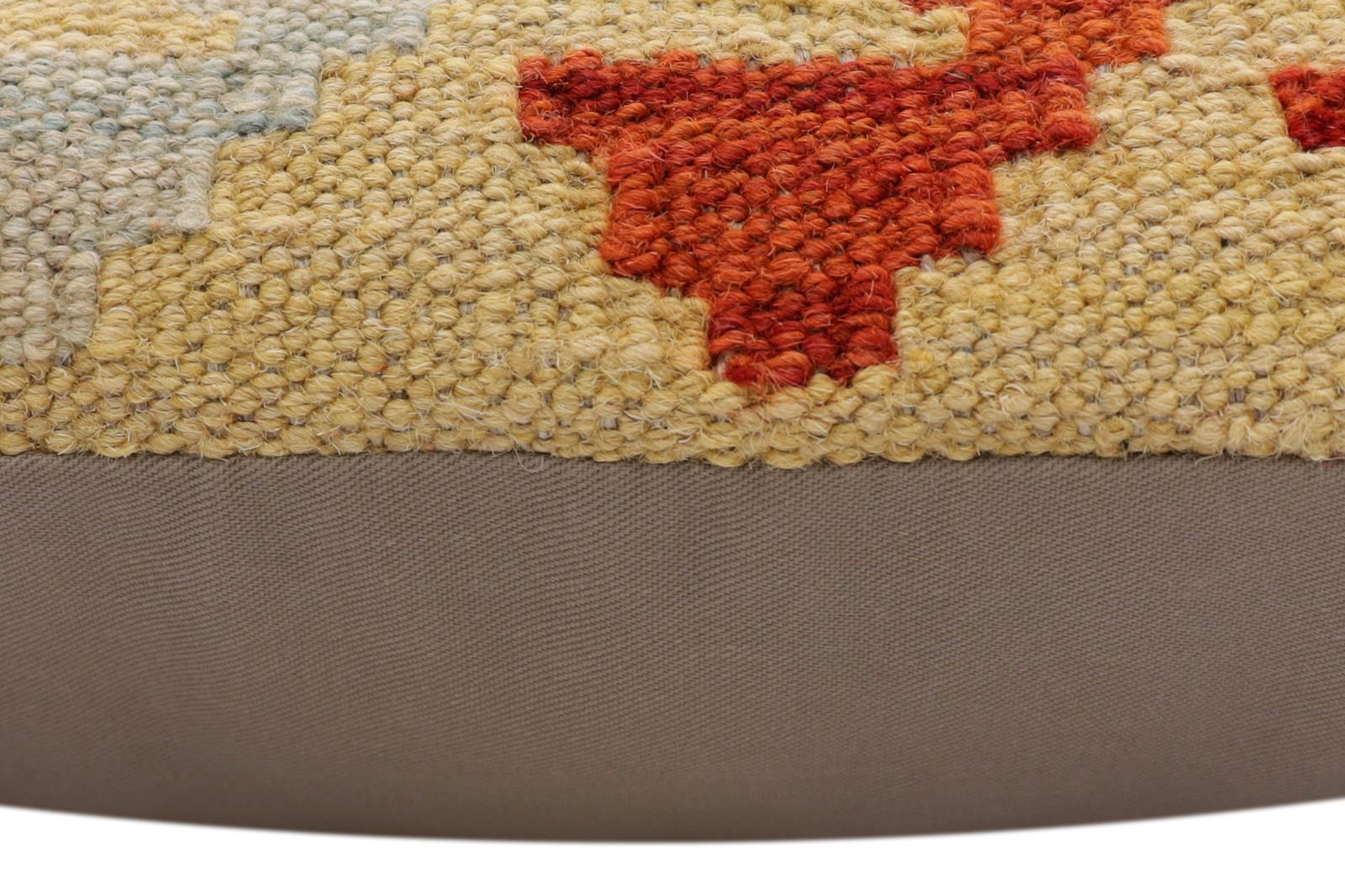 handmade Traditional Pillow Rust Blue Hand-Woven SQUARE 100% WOOL  Hand woven turkish pillow  2 x 2