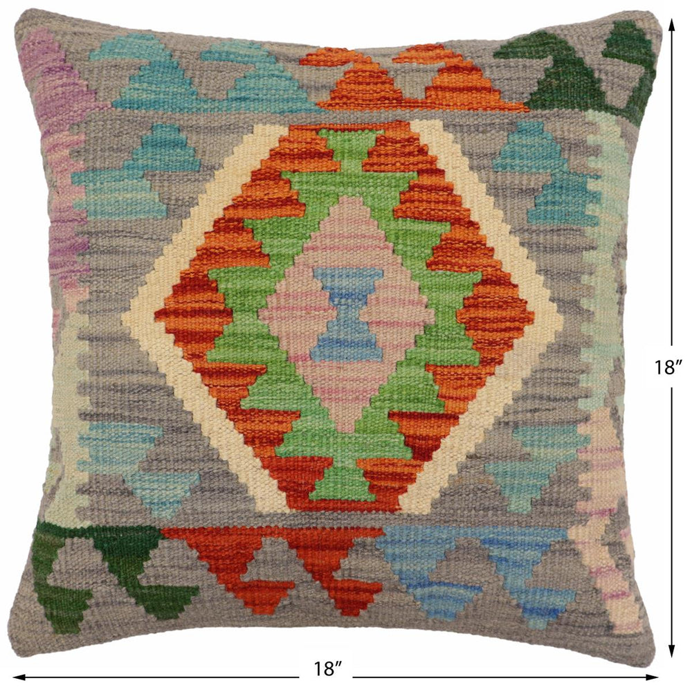 handmade Traditional Pillow Gray Rust Hand-Woven SQUARE 100% WOOL Hand woven turkish pillow2' x 2'