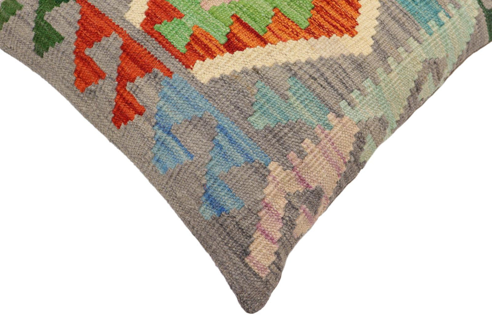 handmade Traditional Pillow Gray Rust Hand-Woven SQUARE 100% WOOL Hand woven turkish pillow2' x 2'