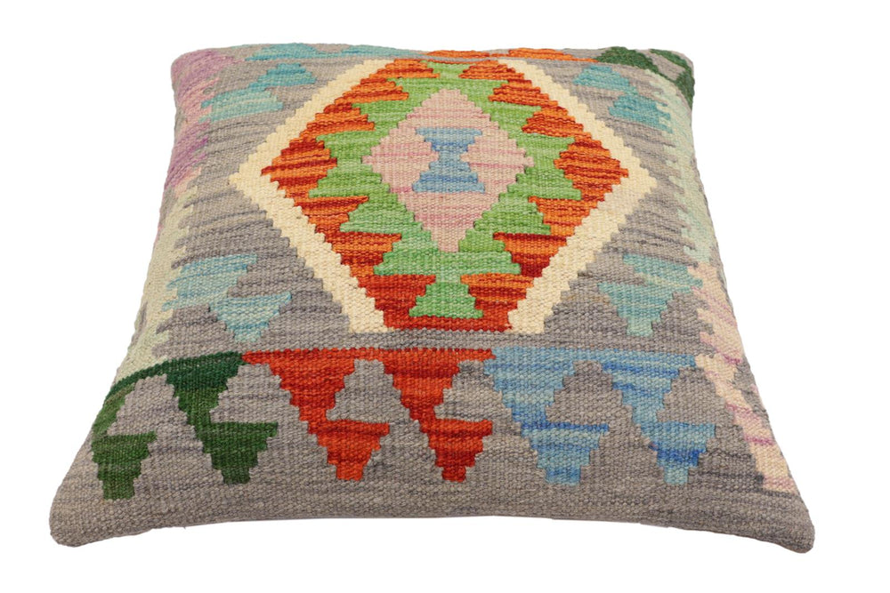 handmade Traditional Pillow Gray Rust Hand-Woven SQUARE 100% WOOL Hand woven turkish pillow2' x 2'
