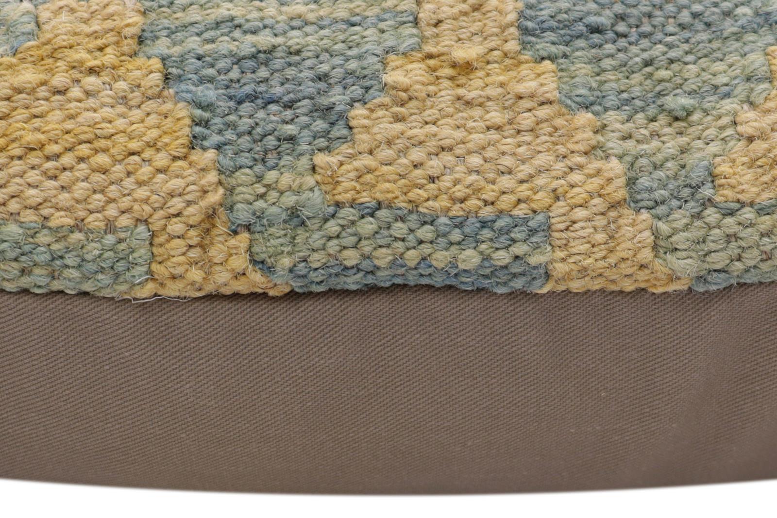 handmade Traditional Pillow Blue Orange Hand-Woven SQUARE 100% WOOL Hand woven turkish pillow2' x 2'
