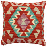 handmade Traditional Pillow Rust Blue Hand-Woven SQUARE 100% WOOL Hand woven turkish pillow2' x 2'