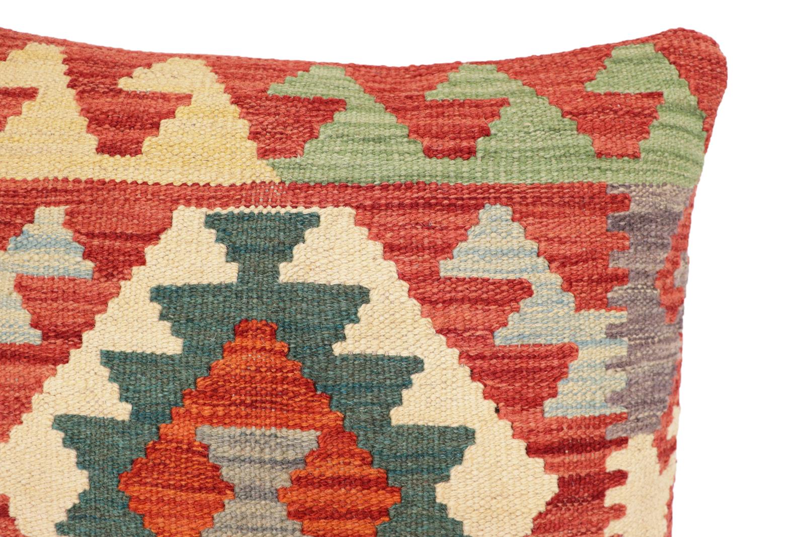 handmade Traditional Pillow Red Blue Hand-Woven SQUARE 100% WOOL Hand woven turkish pillow2' x 2'