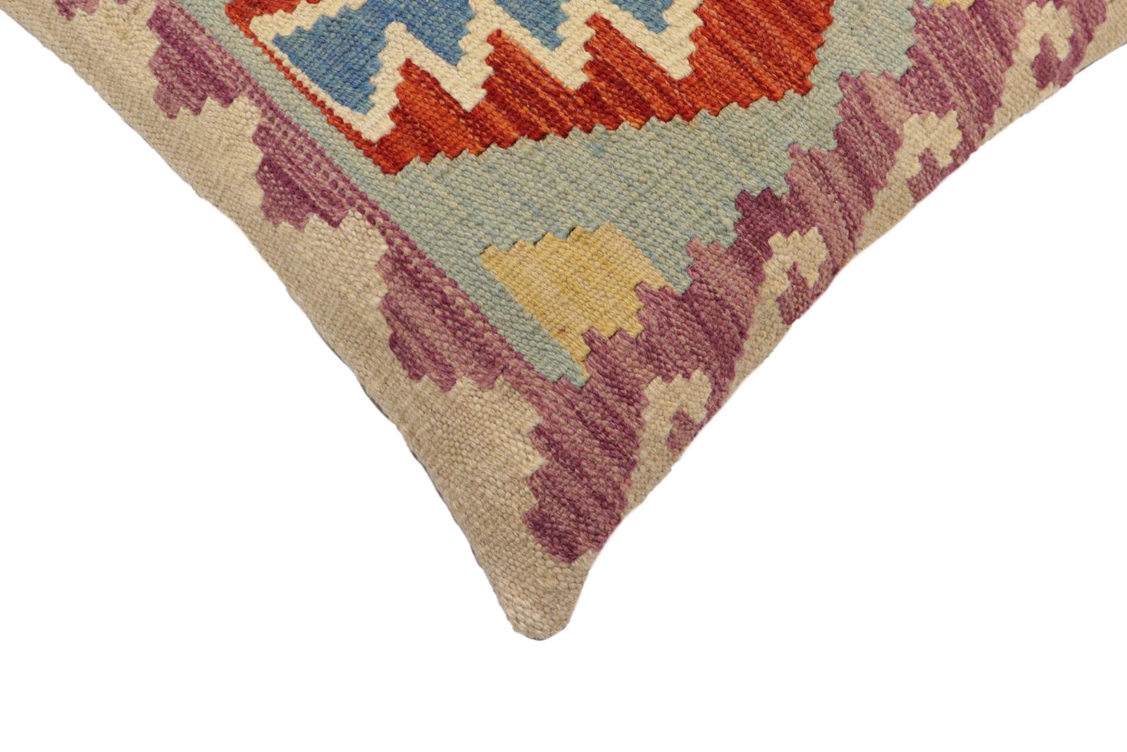 handmade Traditional Pillow Rust Blue Hand-Woven SQUARE 100% WOOL Hand woven turkish pillow2' x 2'