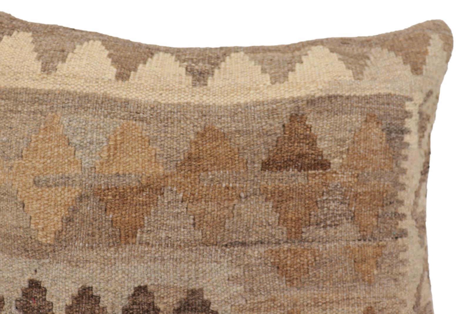 handmade Traditional Pillow Beige Gray Hand-Woven SQUARE 100% WOOL Hand woven turkish pillow2' x 2'