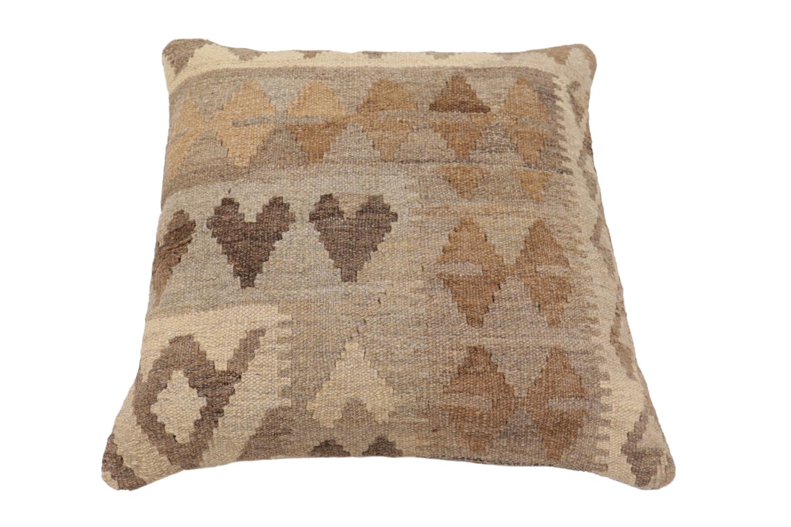 handmade Traditional Pillow Beige Gray Hand-Woven SQUARE 100% WOOL Hand woven turkish pillow2' x 2'