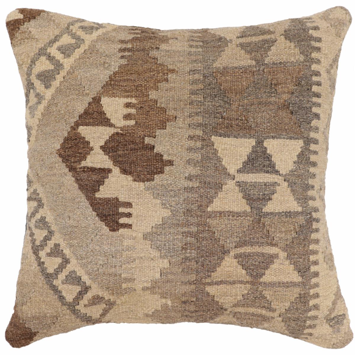 handmade Traditional Pillow Beige Brown Hand-Woven SQUARE 100% WOOL Hand woven turkish pillow2' x 2'