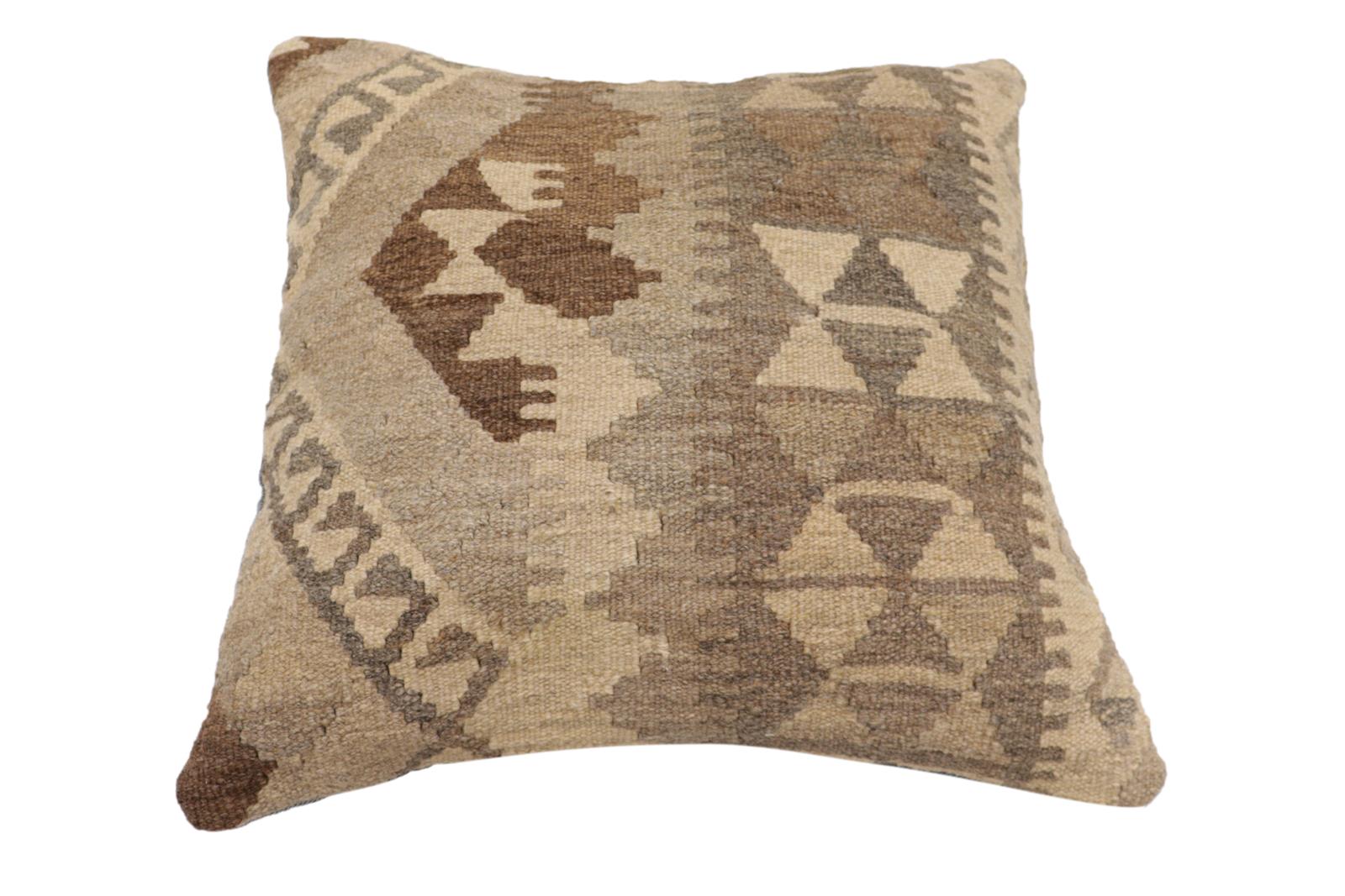 handmade Traditional Pillow Beige Brown Hand-Woven SQUARE 100% WOOL Hand woven turkish pillow2' x 2'