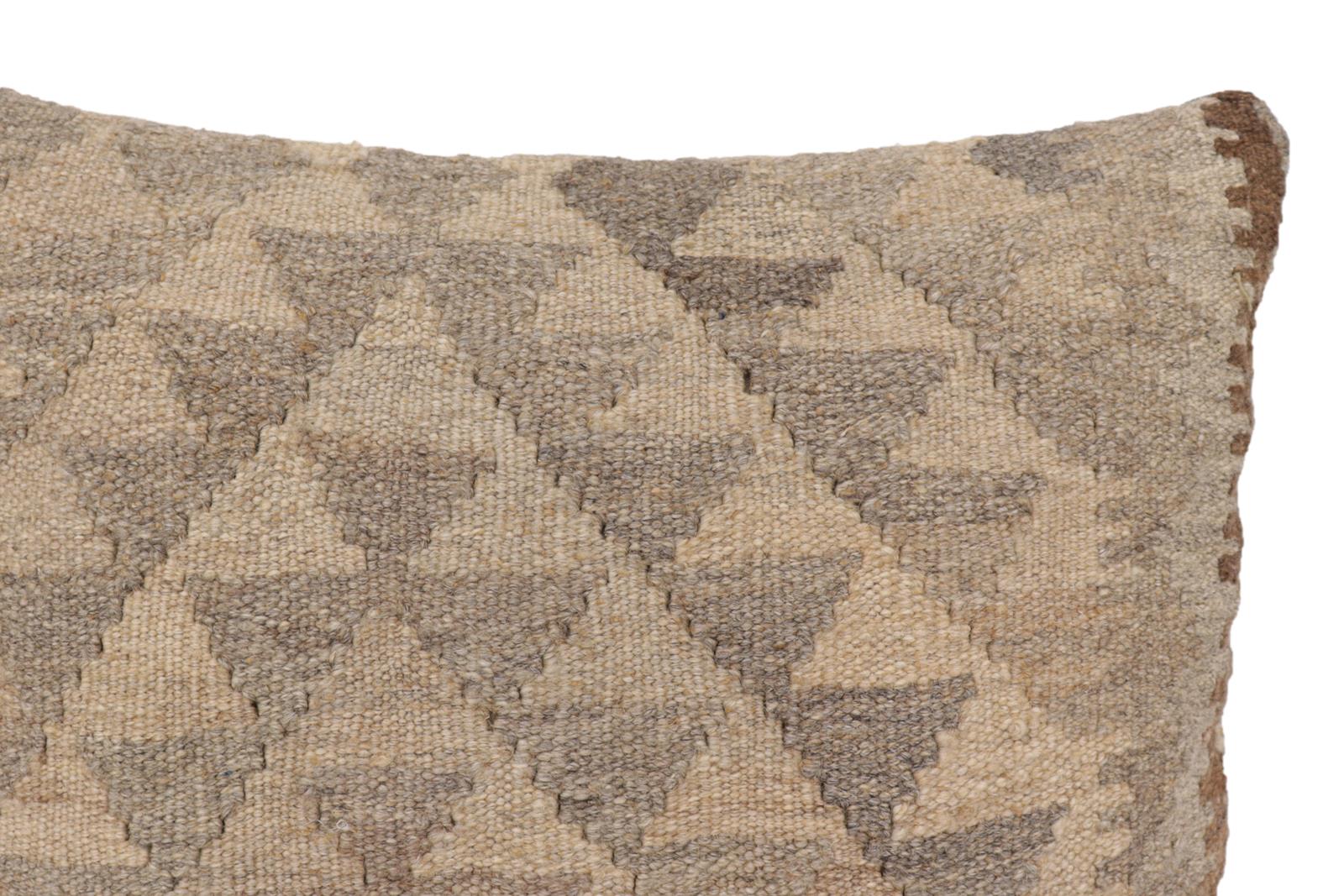 handmade Traditional Pillow Beige Gray Hand-Woven SQUARE 100% WOOL Hand woven turkish pillow2' x 2'