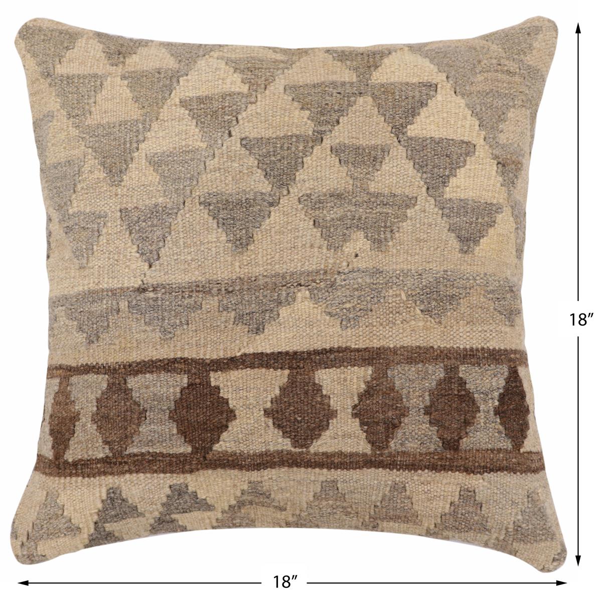 handmade Traditional Pillow Beige Gray Hand-Woven SQUARE 100% WOOL Hand woven turkish pillow2' x 2'