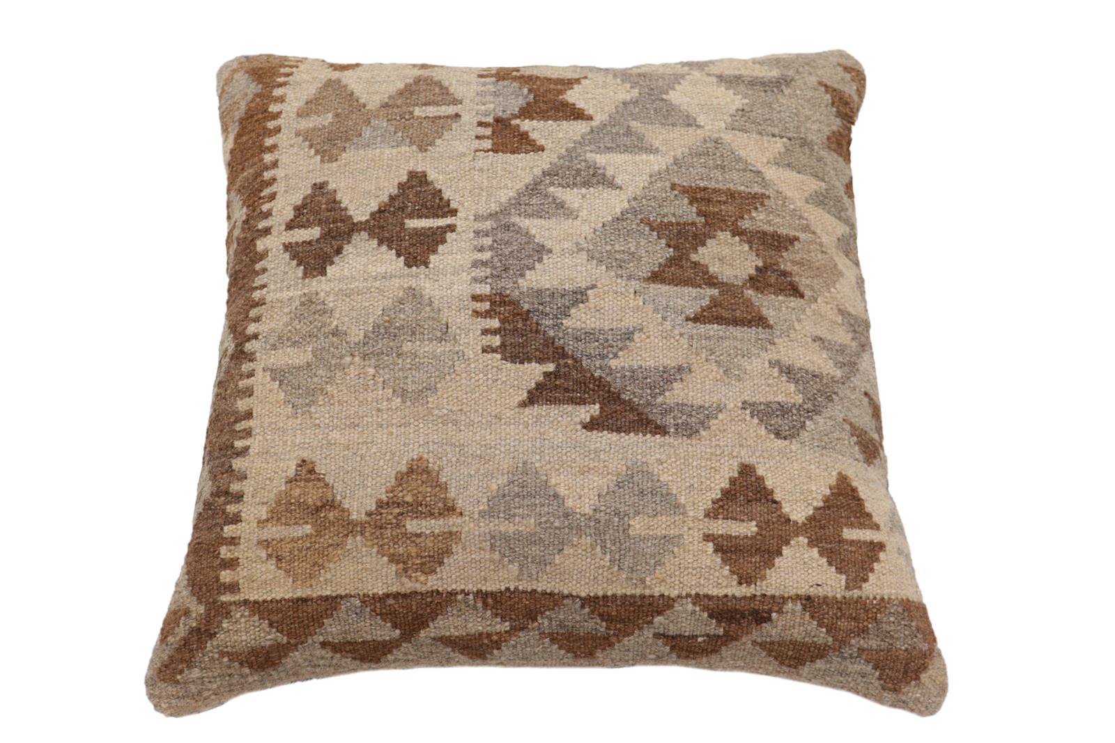 handmade Traditional Pillow Beige Gray Hand-Woven SQUARE 100% WOOL Hand woven turkish pillow2' x 2'