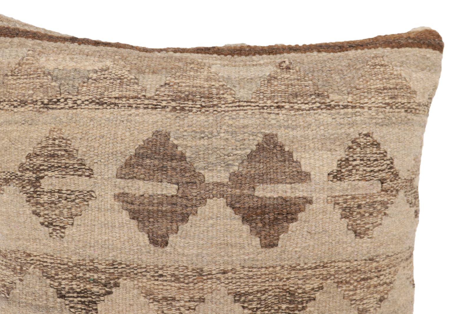 handmade Traditional Pillow Beige Brown Hand-Woven SQUARE 100% WOOL Hand woven turkish pillow2' x 2'