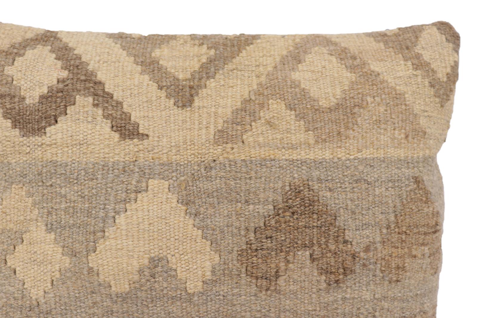 handmade Traditional Pillow Beige Gray Hand-Woven SQUARE 100% WOOL Hand woven turkish pillow2' x 2'