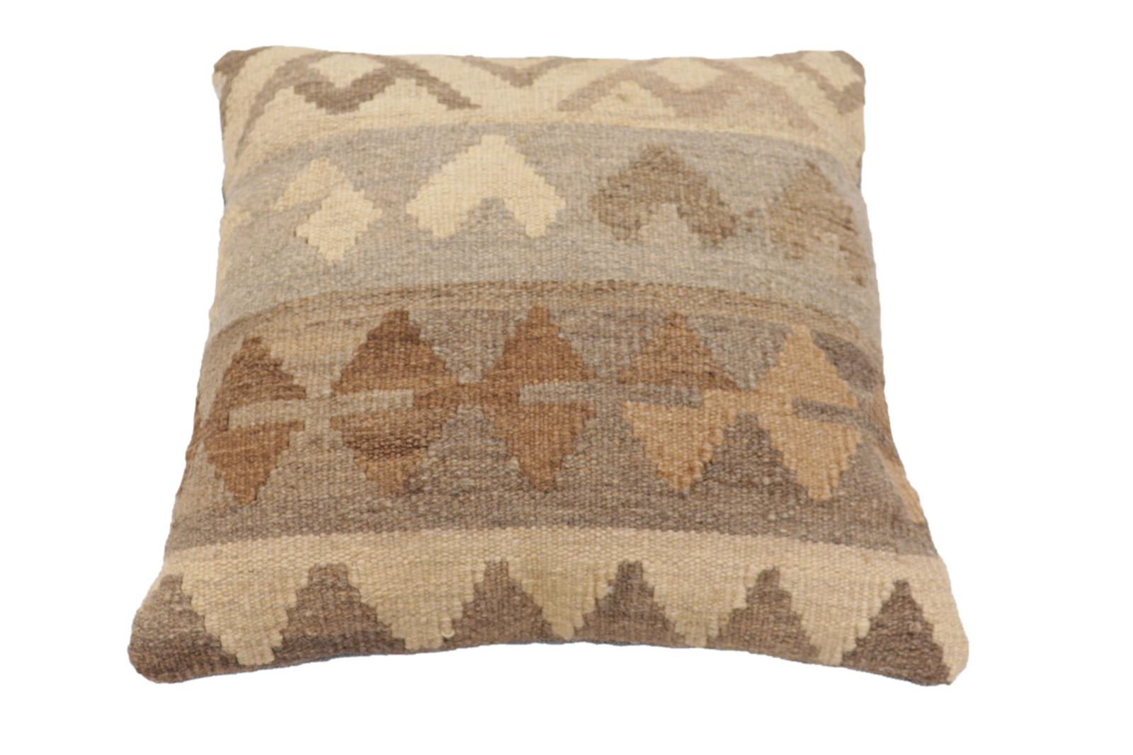handmade Traditional Pillow Beige Gray Hand-Woven SQUARE 100% WOOL Hand woven turkish pillow2' x 2'
