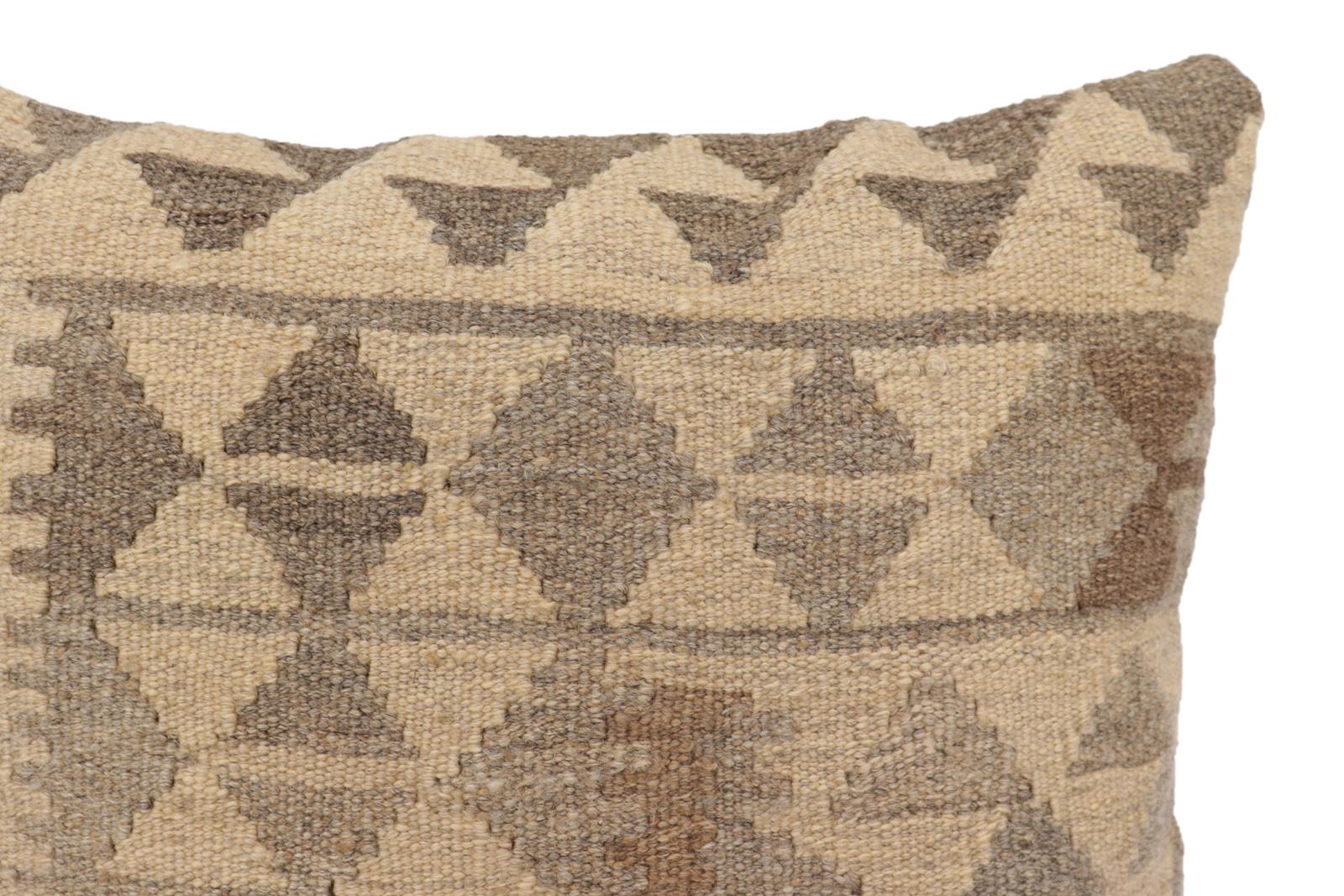 handmade Traditional Pillow Beige Gray Hand-Woven SQUARE 100% WOOL Hand woven turkish pillow2' x 2'