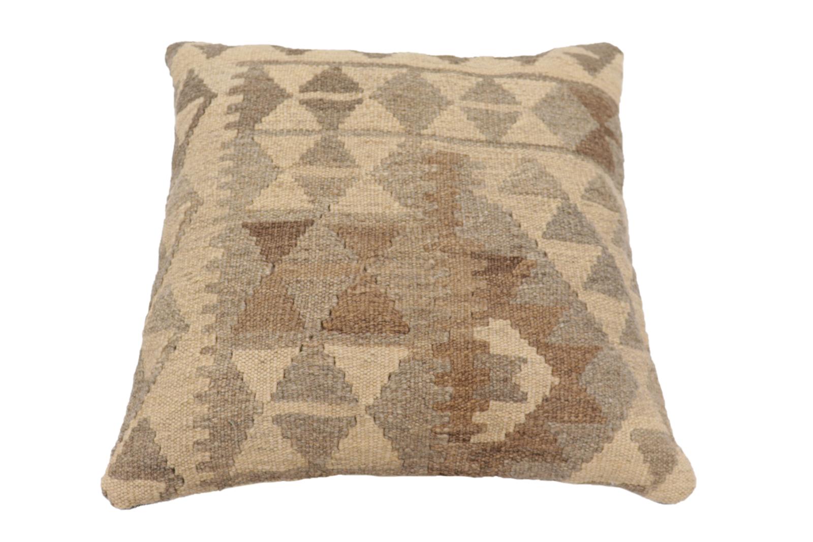handmade Traditional Pillow Beige Gray Hand-Woven SQUARE 100% WOOL Hand woven turkish pillow2' x 2'