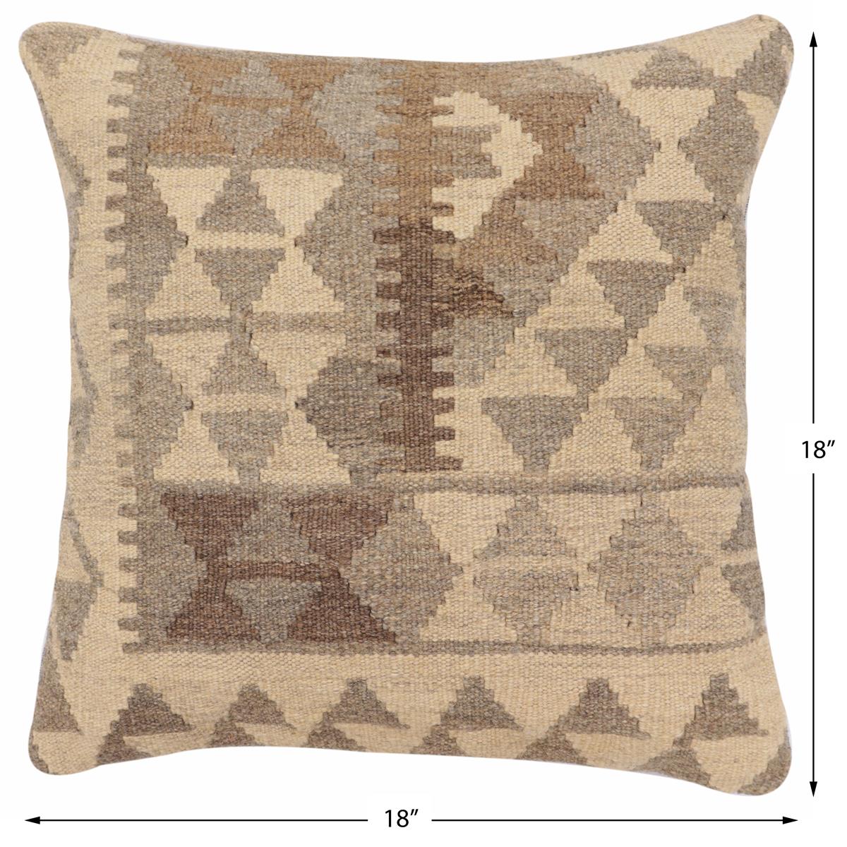 handmade Traditional Pillow Beige Gray Hand-Woven SQUARE 100% WOOL Hand woven turkish pillow2' x 2'