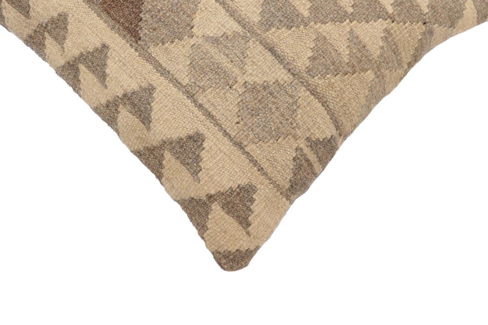 handmade Traditional Pillow Beige Gray Hand-Woven SQUARE 100% WOOL Hand woven turkish pillow2' x 2'