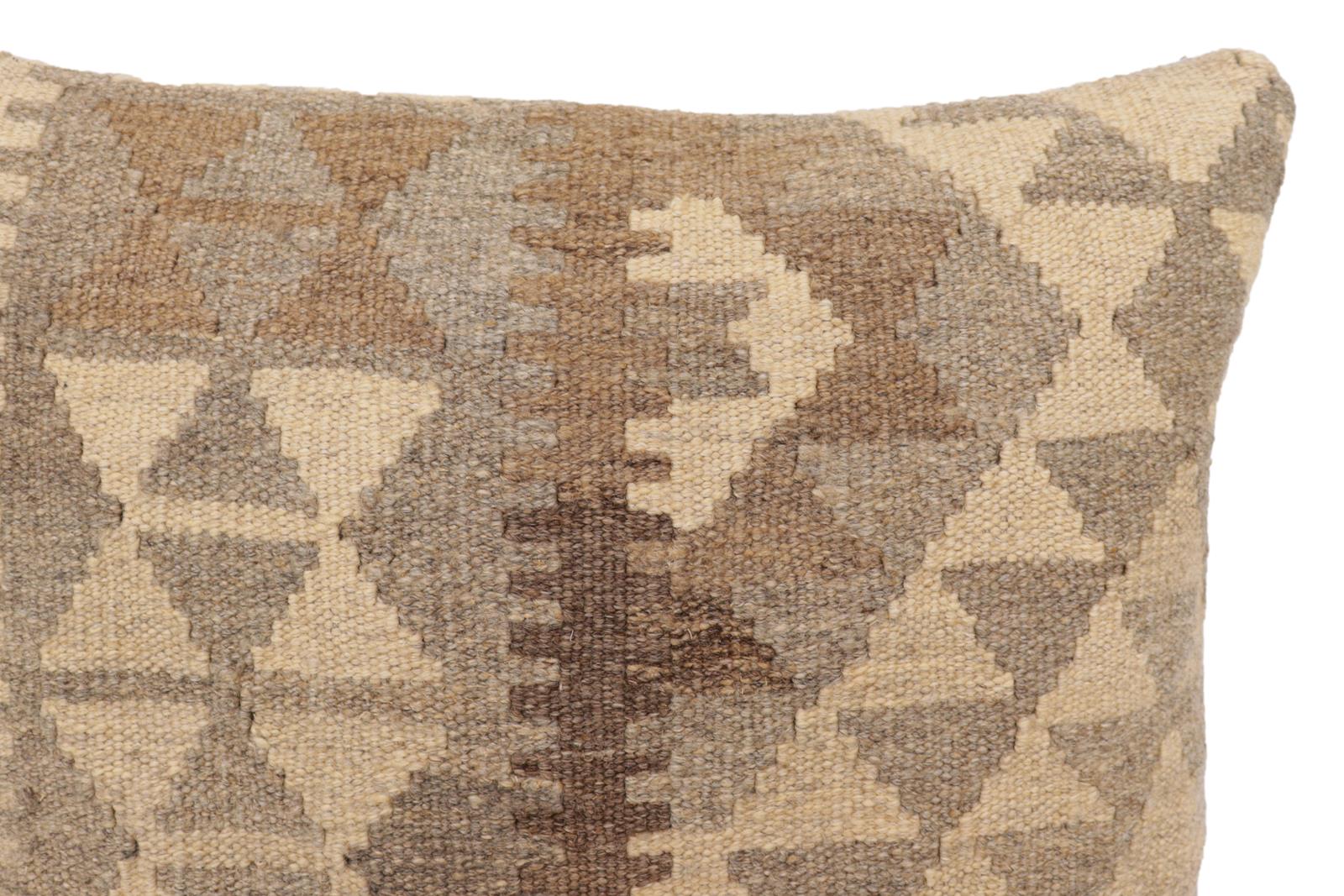 handmade Traditional Pillow Beige Gray Hand-Woven SQUARE 100% WOOL Hand woven turkish pillow2' x 2'