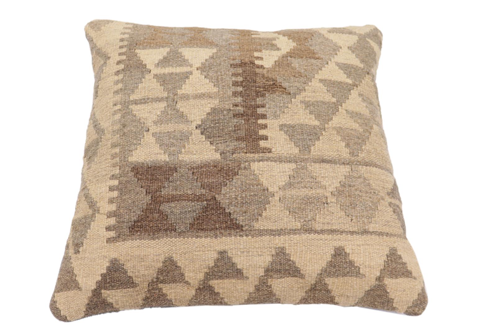 handmade Traditional Pillow Beige Gray Hand-Woven SQUARE 100% WOOL Hand woven turkish pillow2' x 2'