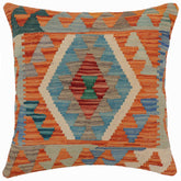 handmade Traditional Pillow Rust Blue Hand-Woven SQUARE 100% WOOL Hand woven turkish pillow2' x 2'