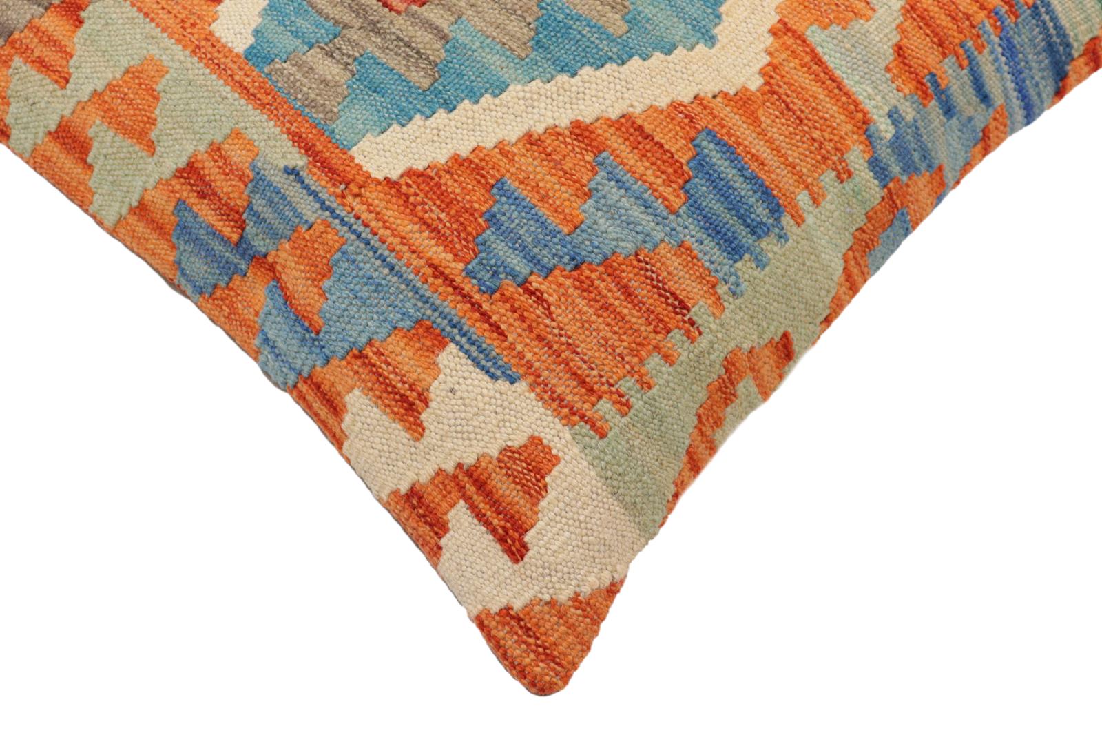 handmade Traditional Pillow Rust Blue Hand-Woven SQUARE 100% WOOL Hand woven turkish pillow2' x 2'