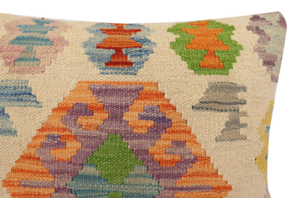 handmade Traditional Pillow Beige Rust Hand-Woven SQUARE 100% WOOL Hand woven turkish pillow2' x 2'