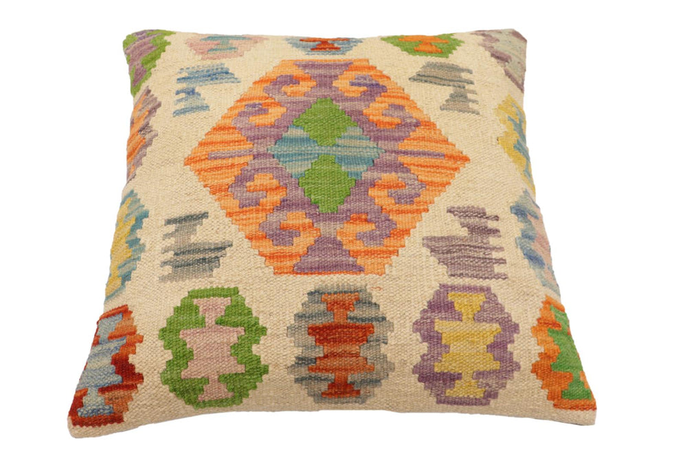 handmade Traditional Pillow Beige Rust Hand-Woven SQUARE 100% WOOL Hand woven turkish pillow2' x 2'