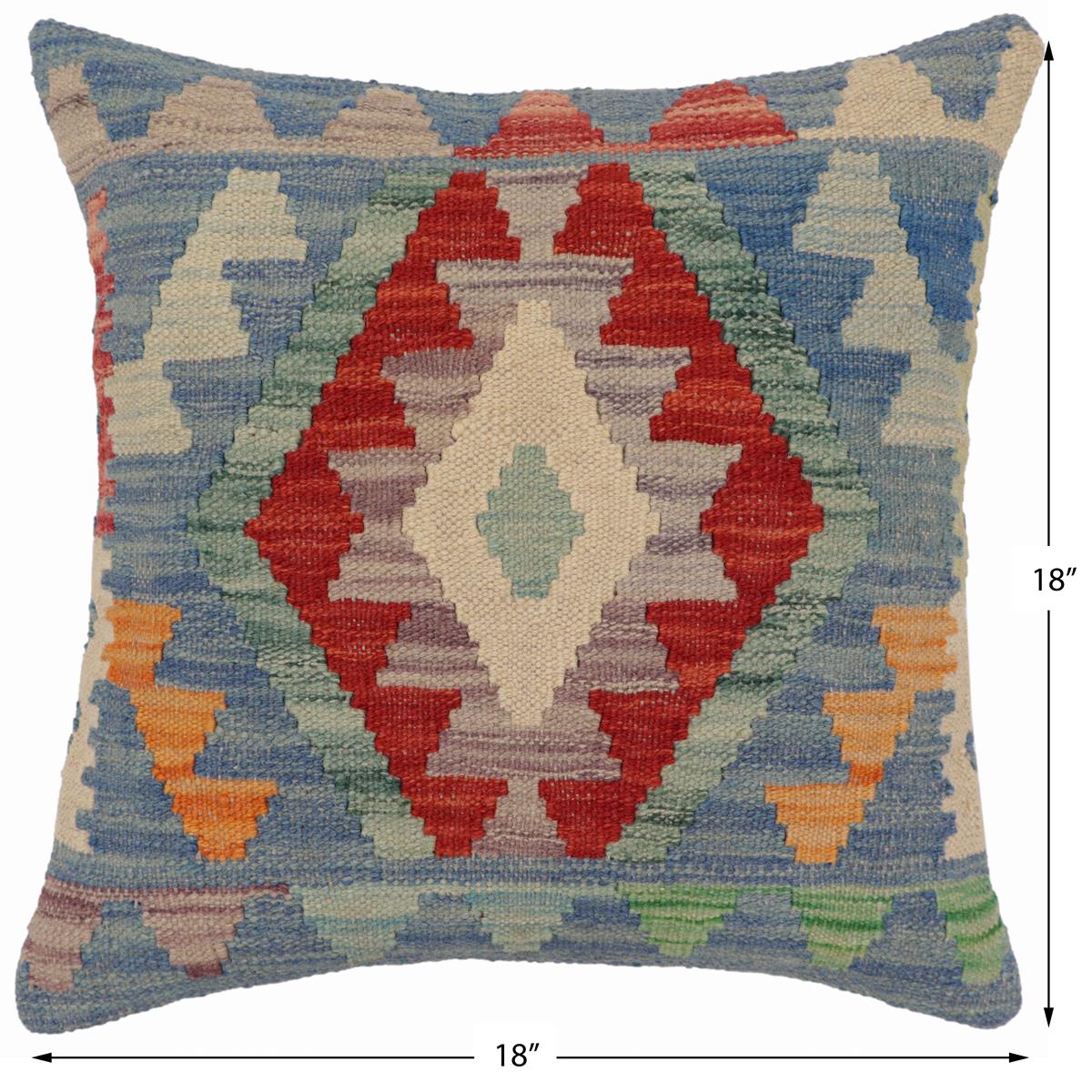 handmade Traditional Pillow Blue Red Hand-Woven SQUARE 100% WOOL Hand woven turkish pillow2' x 2'