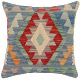 handmade Traditional Pillow Blue Red Hand-Woven SQUARE 100% WOOL Hand woven turkish pillow2 x 2