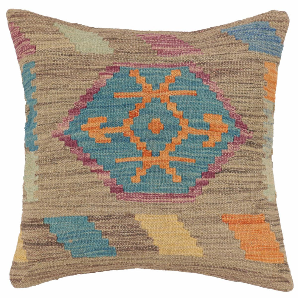 handmade Traditional Pillow Blue Gray Hand-Woven SQUARE 100% WOOL Hand woven turkish pillow2' x 2'