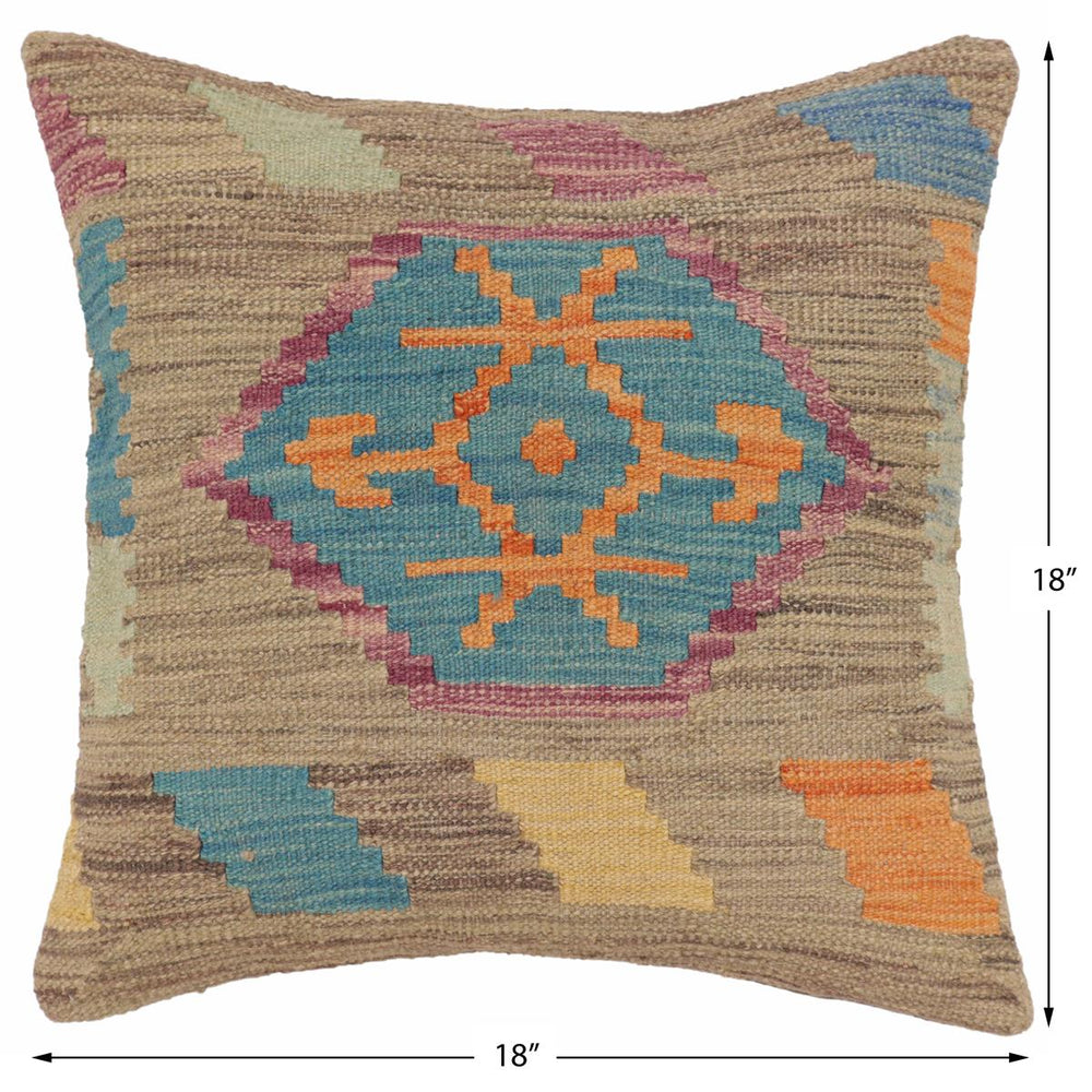 handmade Traditional Pillow Blue Gray Hand-Woven SQUARE 100% WOOL Hand woven turkish pillow2' x 2'