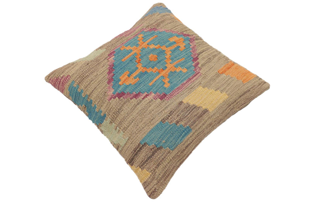 handmade Traditional Pillow Blue Gray Hand-Woven SQUARE 100% WOOL Hand woven turkish pillow2' x 2'