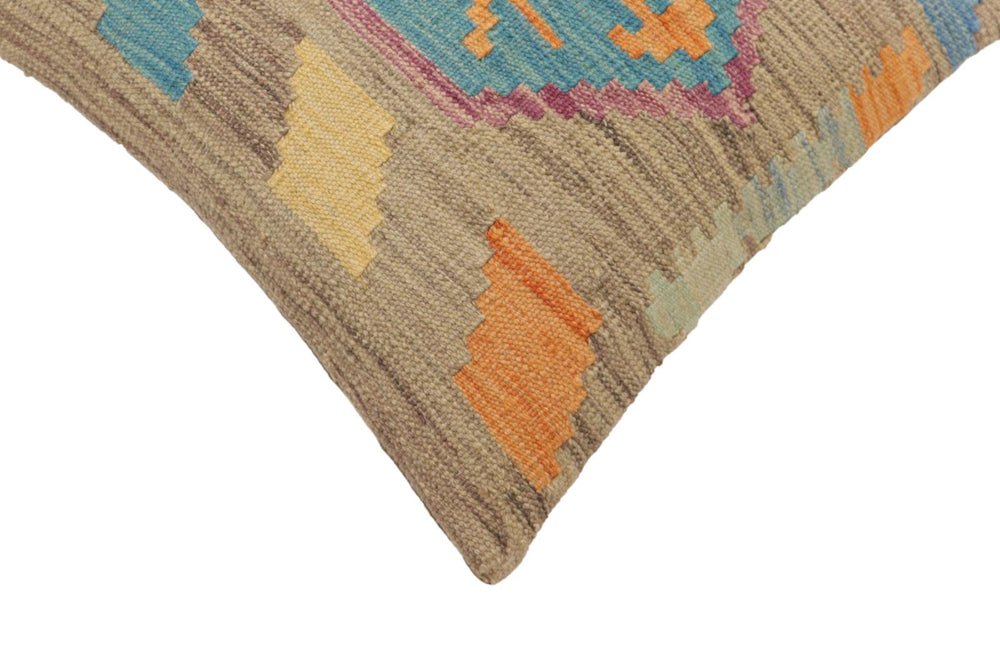 handmade Traditional Pillow Blue Gray Hand-Woven SQUARE 100% WOOL Hand woven turkish pillow2' x 2'