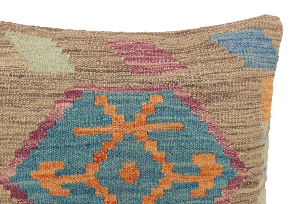 handmade Traditional Pillow Blue Gray Hand-Woven SQUARE 100% WOOL Hand woven turkish pillow2' x 2'