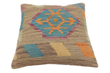 handmade Traditional Pillow Blue Gray Hand-Woven SQUARE 100% WOOL Hand woven turkish pillow2' x 2'