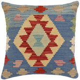 handmade Traditional Pillow Blue Red Hand-Woven SQUARE 100% WOOL Hand woven turkish pillow2 x 2