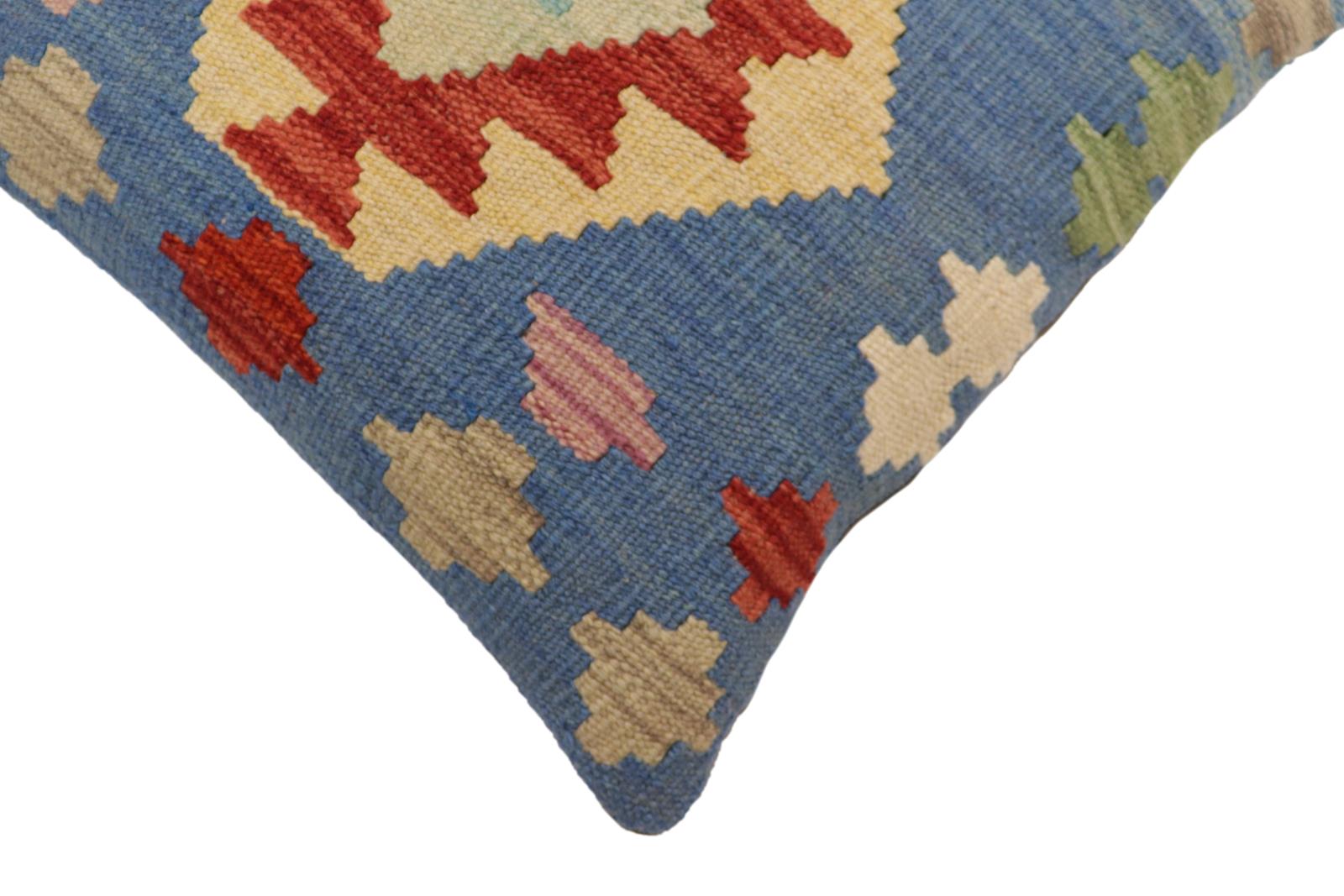 handmade Traditional Pillow Blue Red Hand-Woven SQUARE 100% WOOL Hand woven turkish pillow2' x 2'
