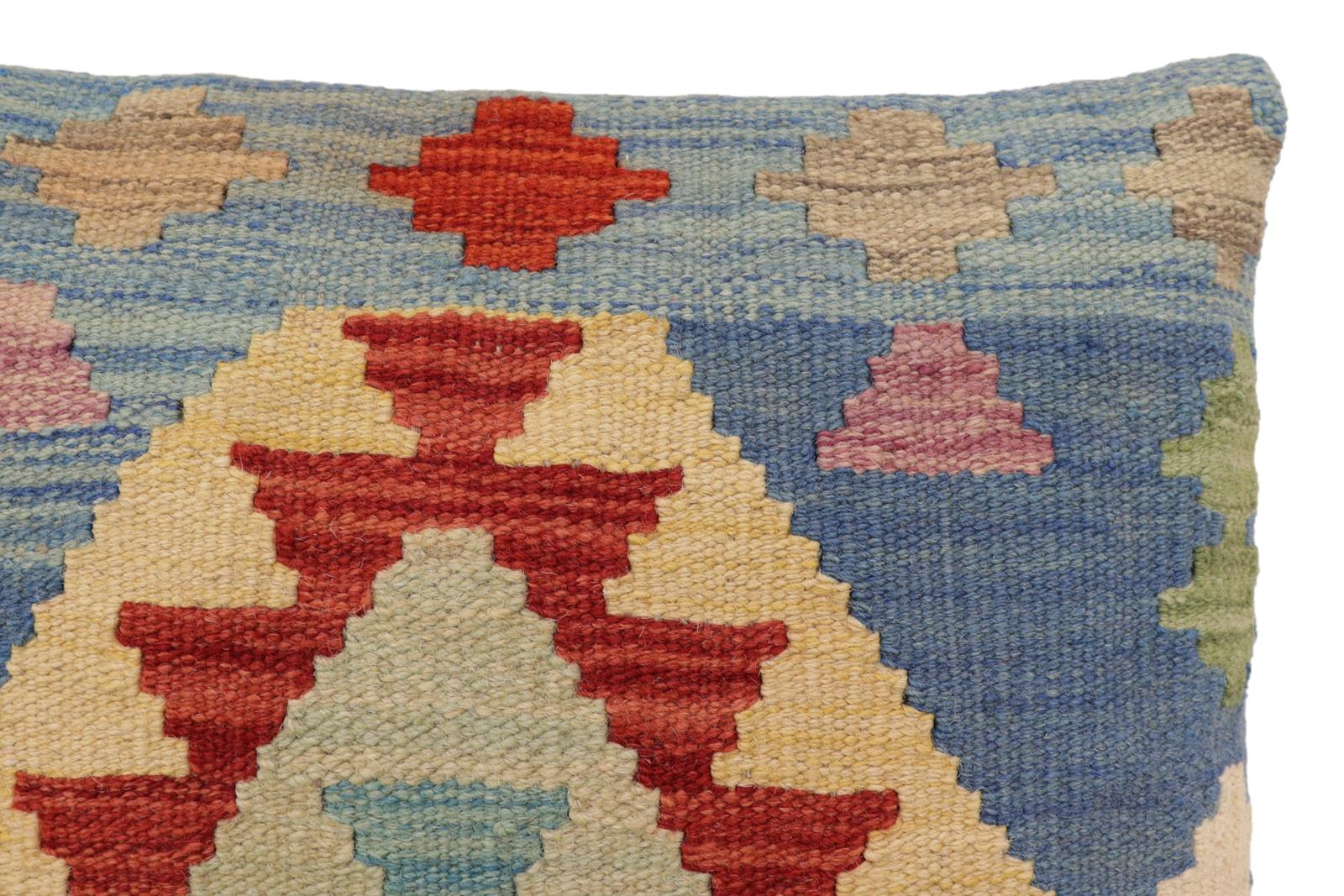 handmade Traditional Pillow Blue Red Hand-Woven SQUARE 100% WOOL Hand woven turkish pillow2' x 2'