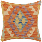 handmade Traditional Pillow Orange Blue Hand-Woven SQUARE 100% WOOL Hand woven turkish pillow 2 x 2