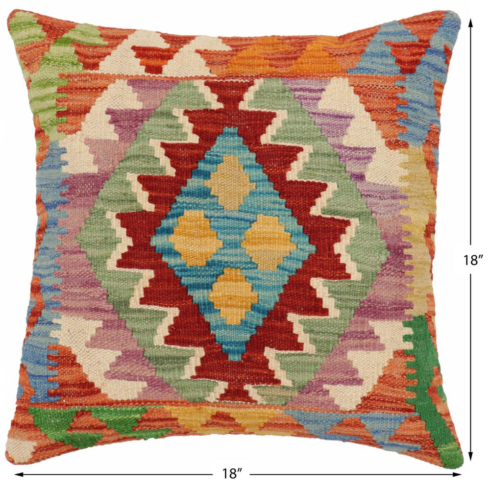 handmade Traditional Pillow Rust Blue Hand-Woven SQUARE 100% WOOL Hand woven turkish pillow2' x 2'